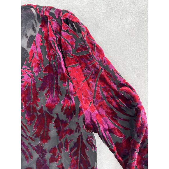 Mika Mindel Burn out Velvet Devore Red Black Long Sleeve Top S Goth Dark Witchy - Picture 7 of 9